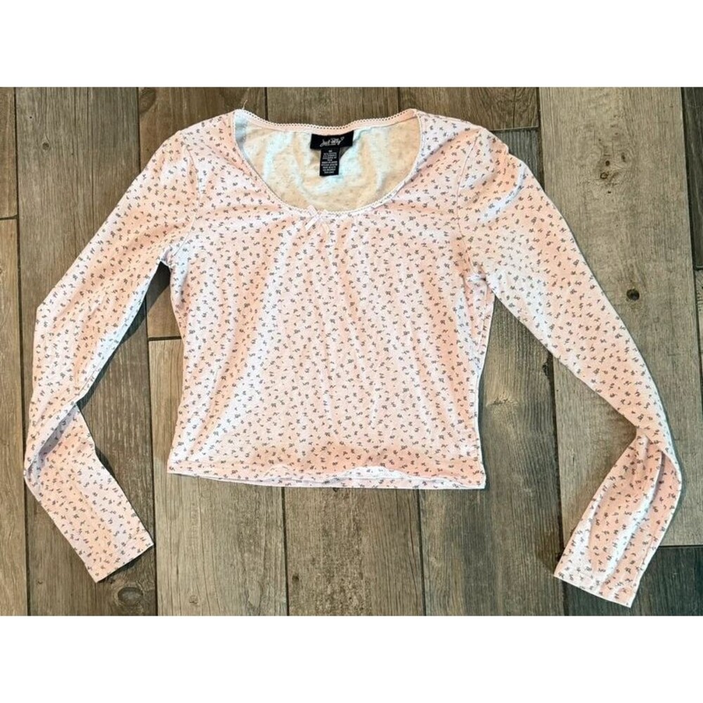 Just Polly Cotton Floral Cottagecore Longsleeve Crop Tee